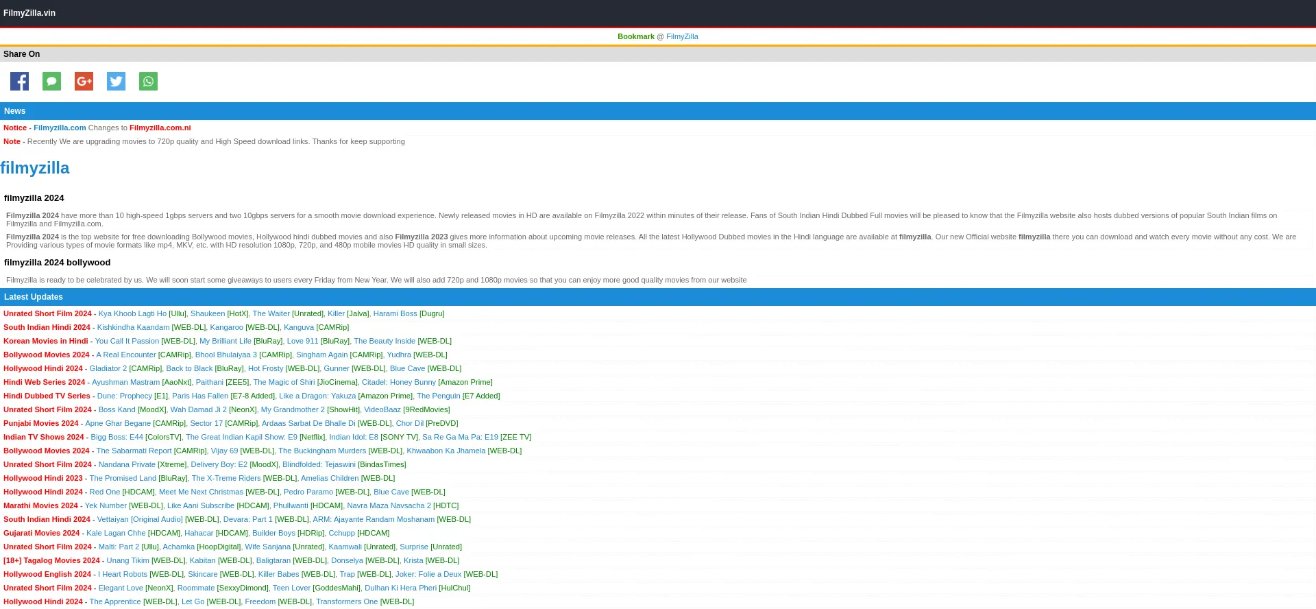 Website screenshot of Filmyzilla.com.af
