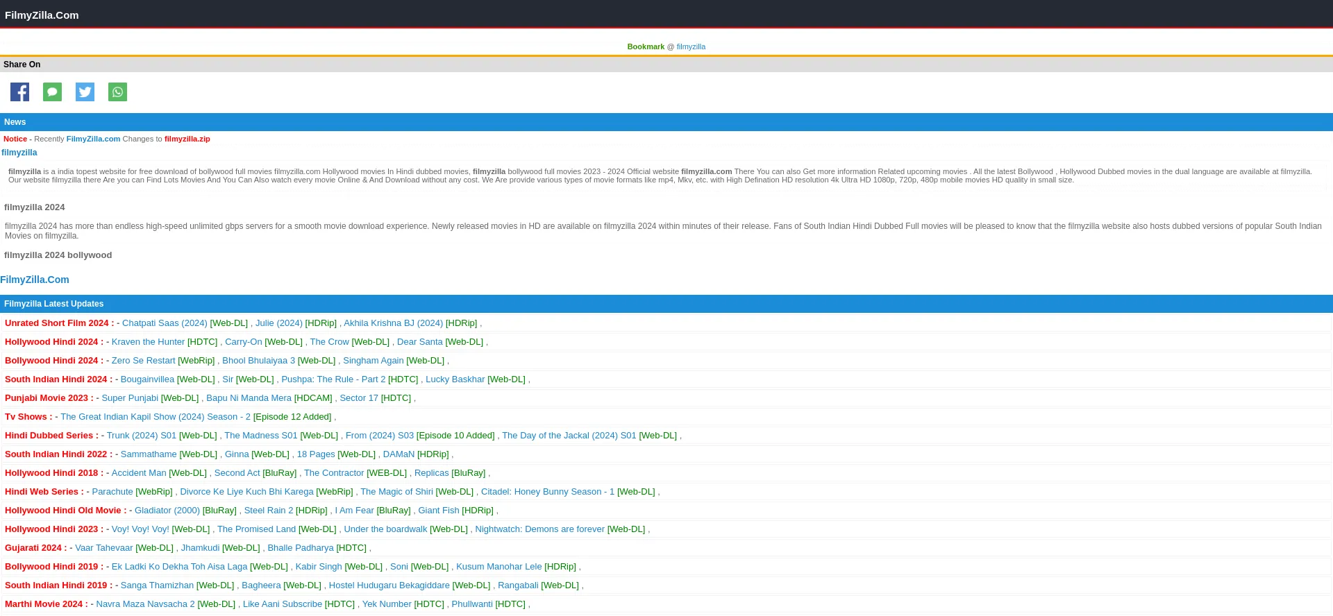 Website screenshot of Filmyzilla.com.fj
