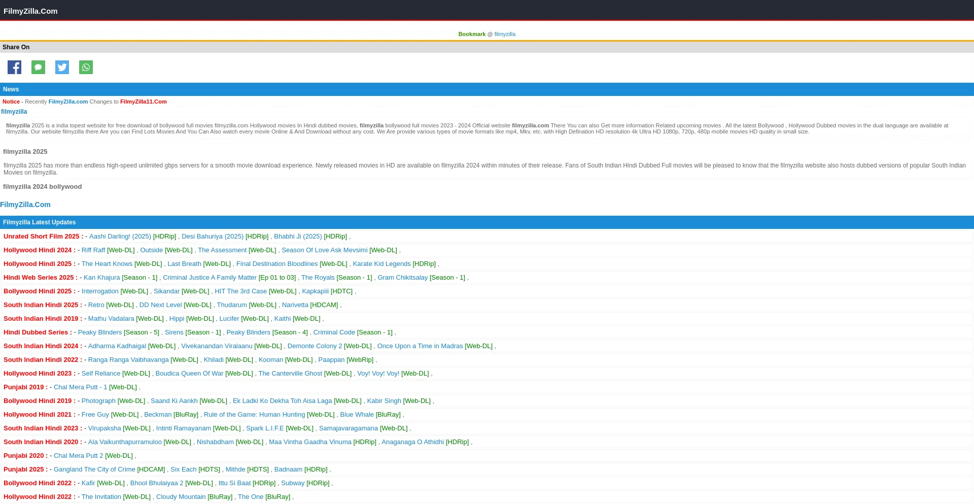 Website screenshot of Filmyzilla11.com