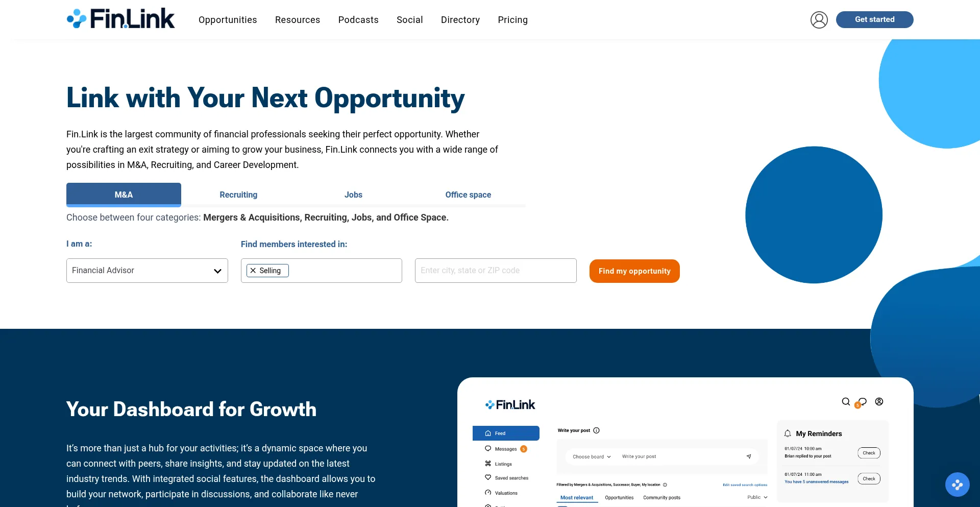 Website screenshot of Fin.link