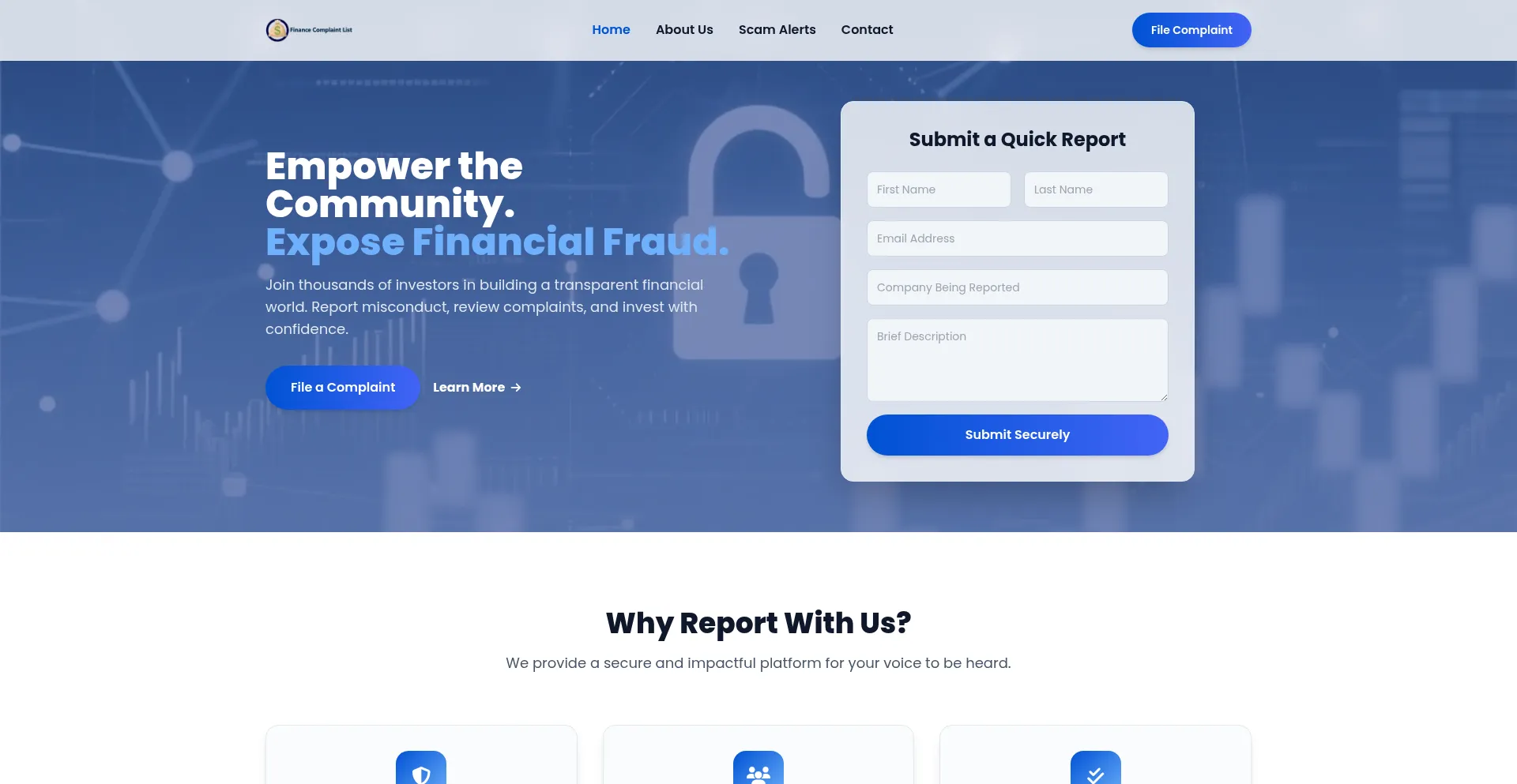 Website screenshot of Financecomplaintlist.com