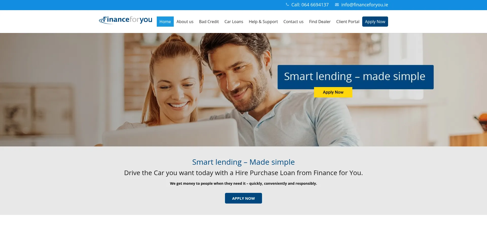 Website screenshot of Financeforyou.ie
