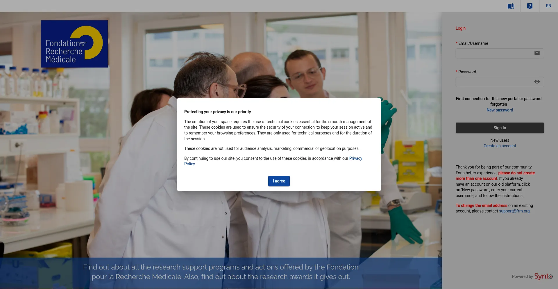 Website screenshot of Financements-chercheurs.frm.org