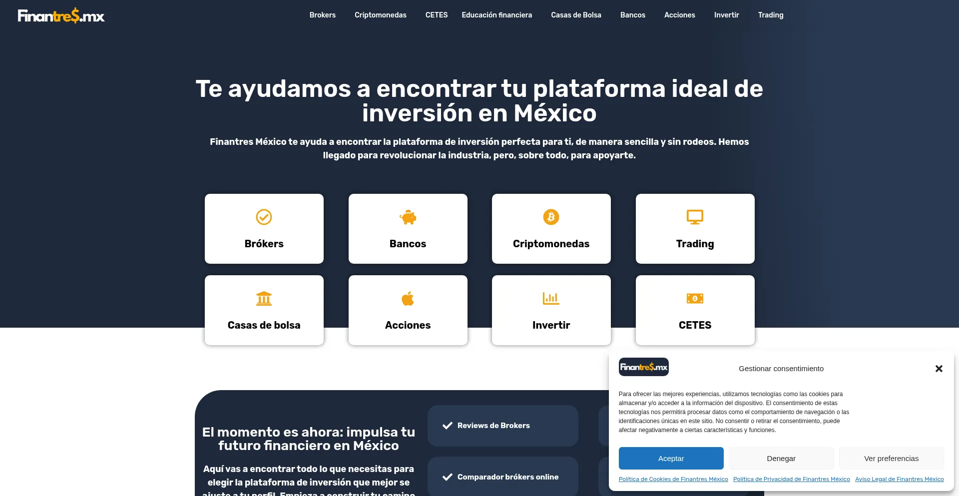 Website screenshot of Finantres.mx