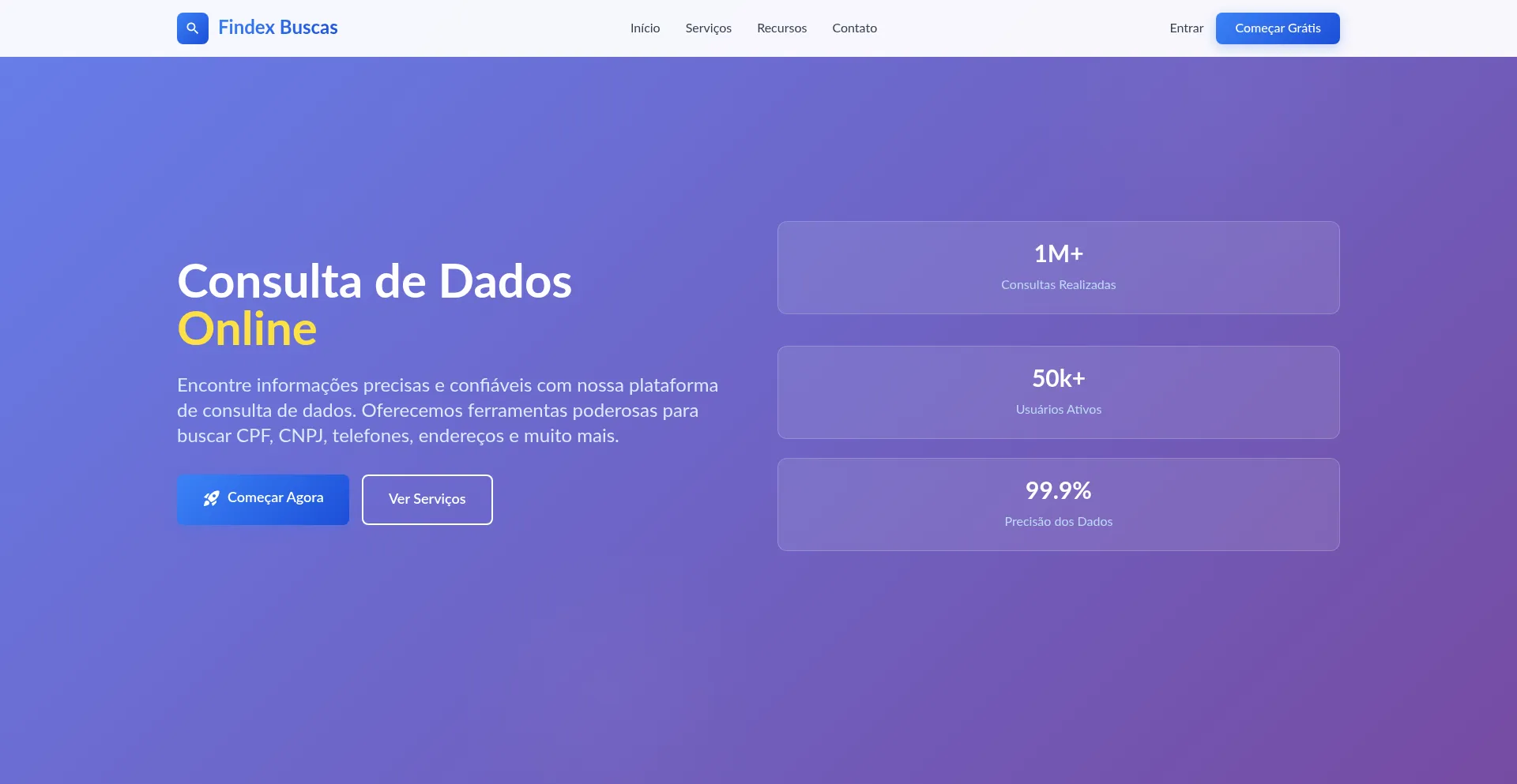 Website screenshot of Findexbuscas.com.br