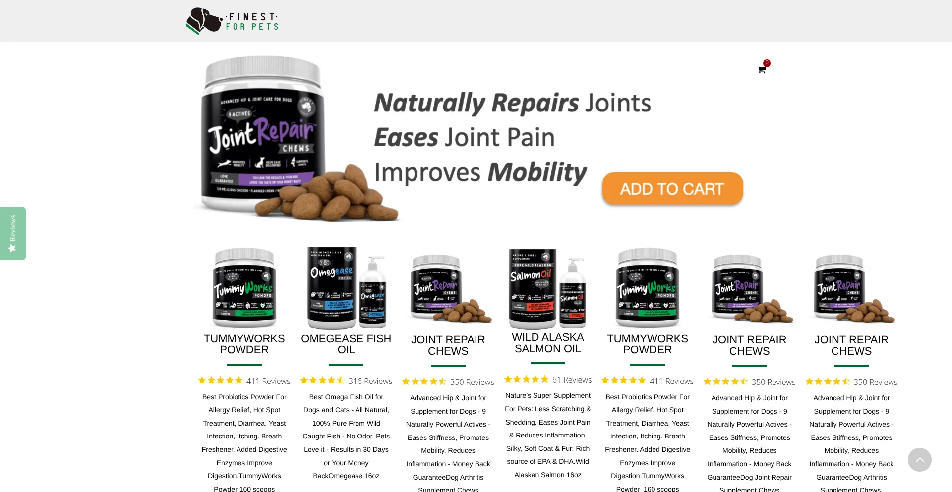 Website screenshot of Finestforpets.com