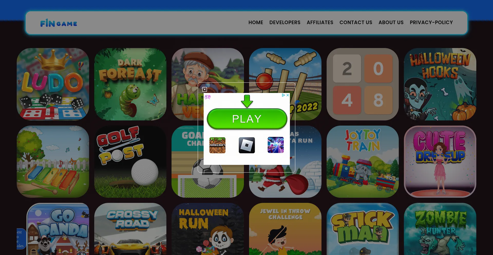 Website screenshot of Fingameon.com