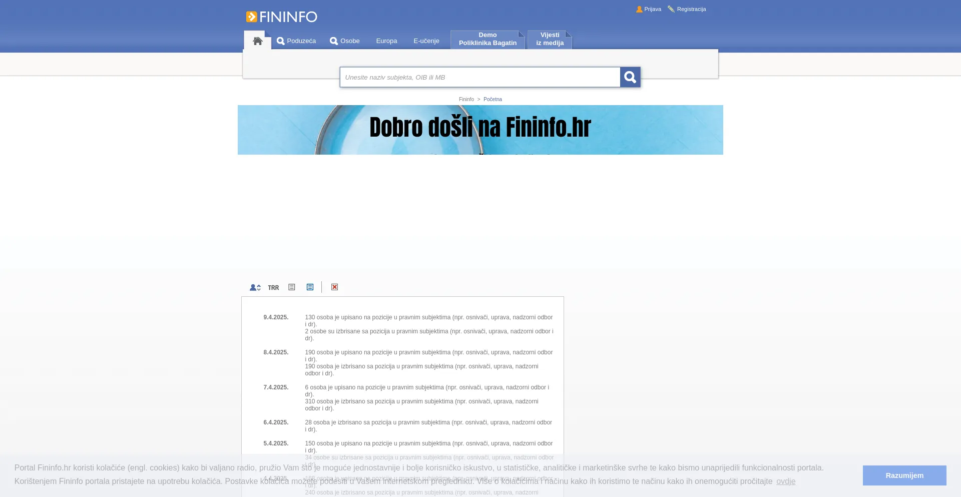 Website screenshot of Fininfo.hr