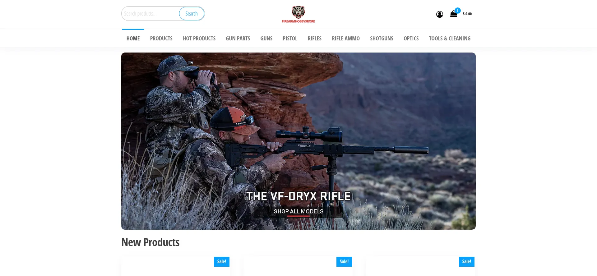Website screenshot of Firearmhobbystore.com