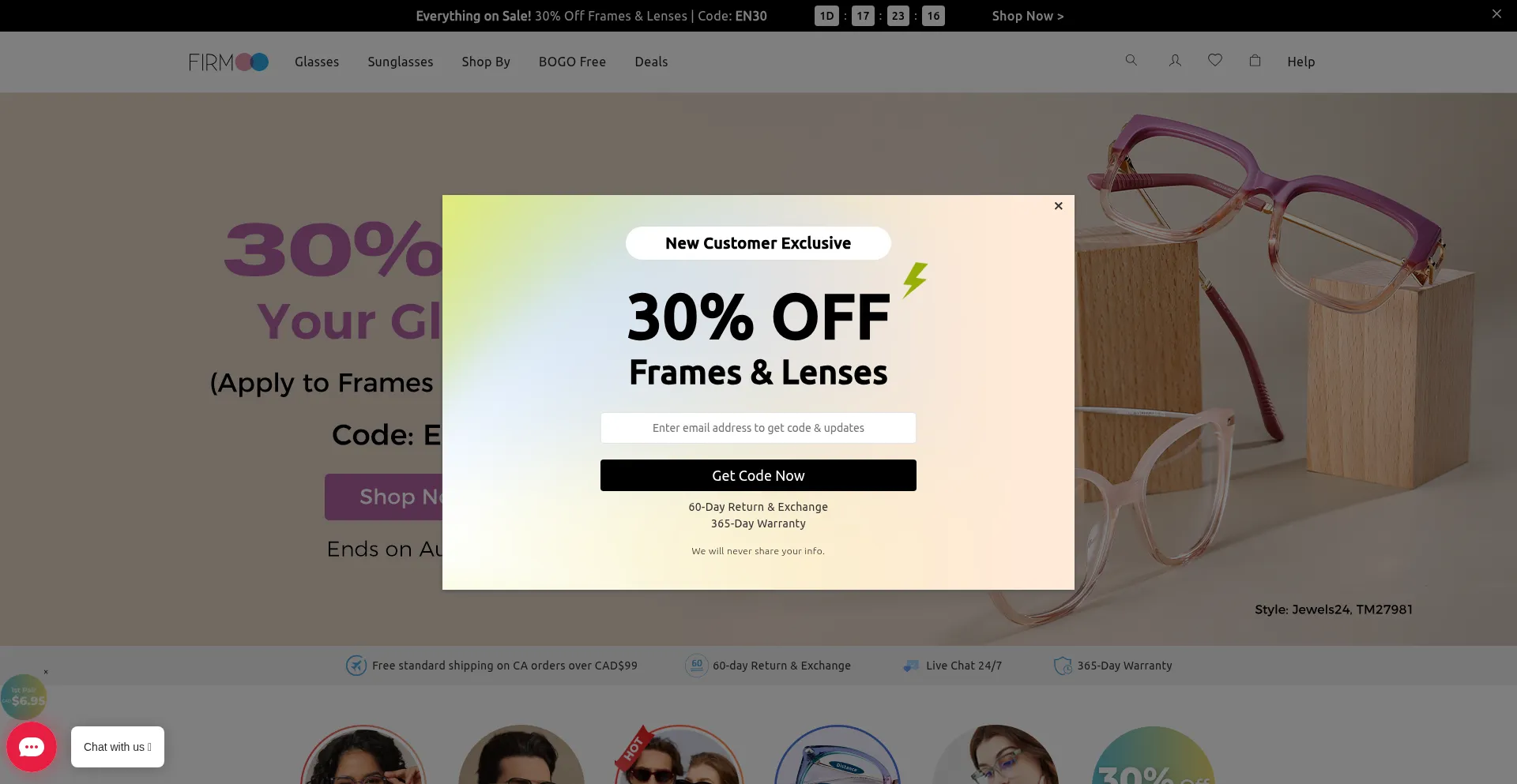 Website screenshot of Firmoo.ca