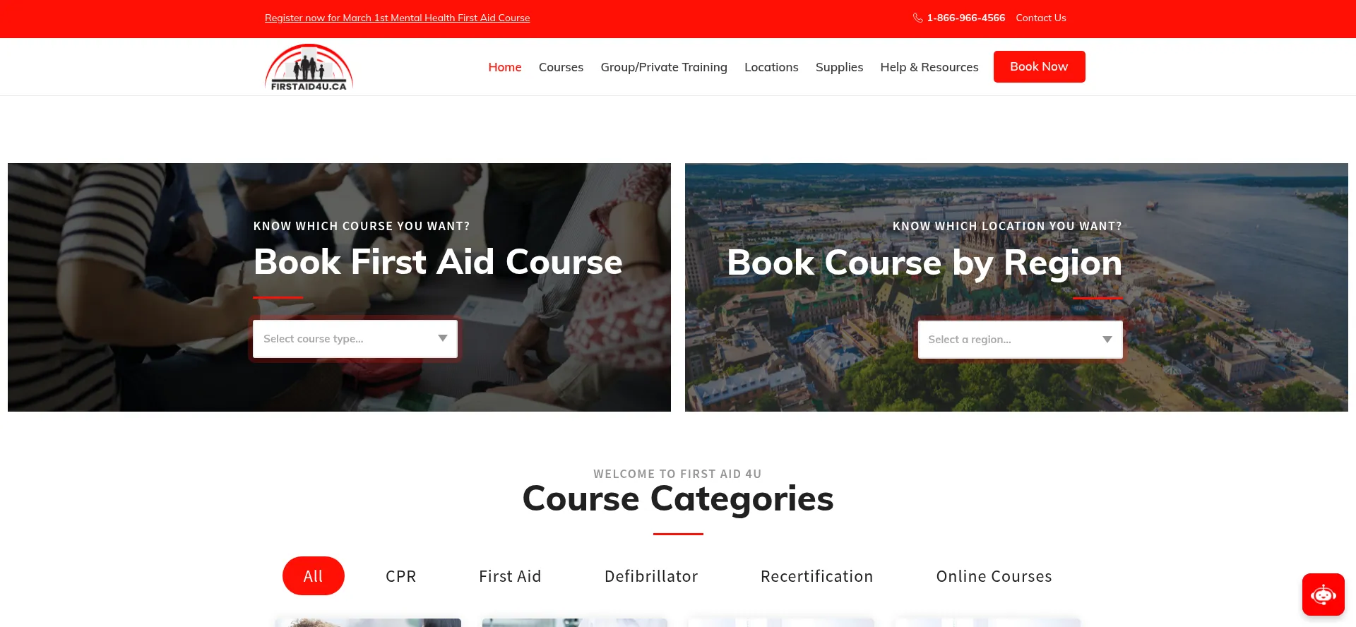 Website screenshot of Firstaid4u.ca