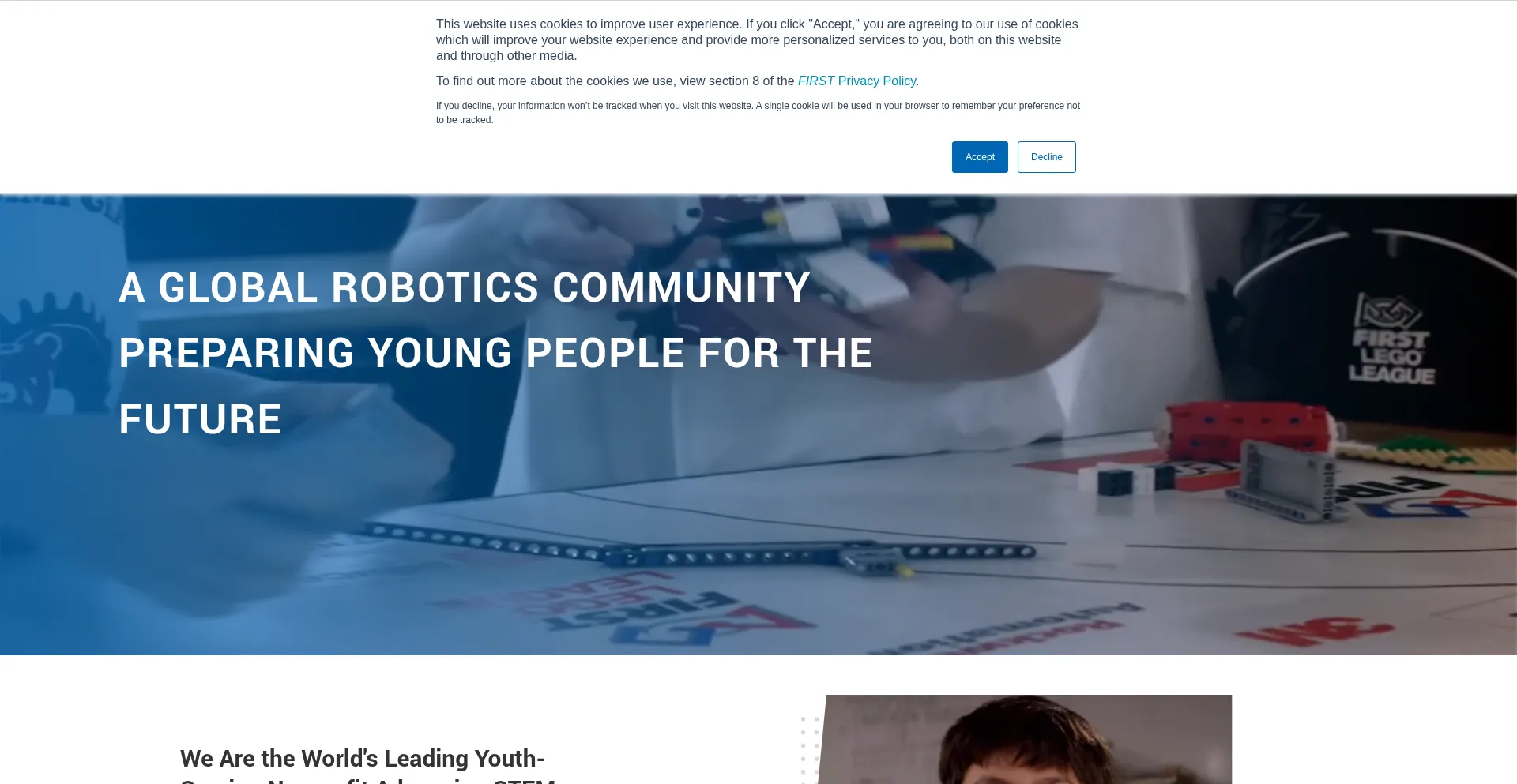 Website screenshot of Firstinspires.org