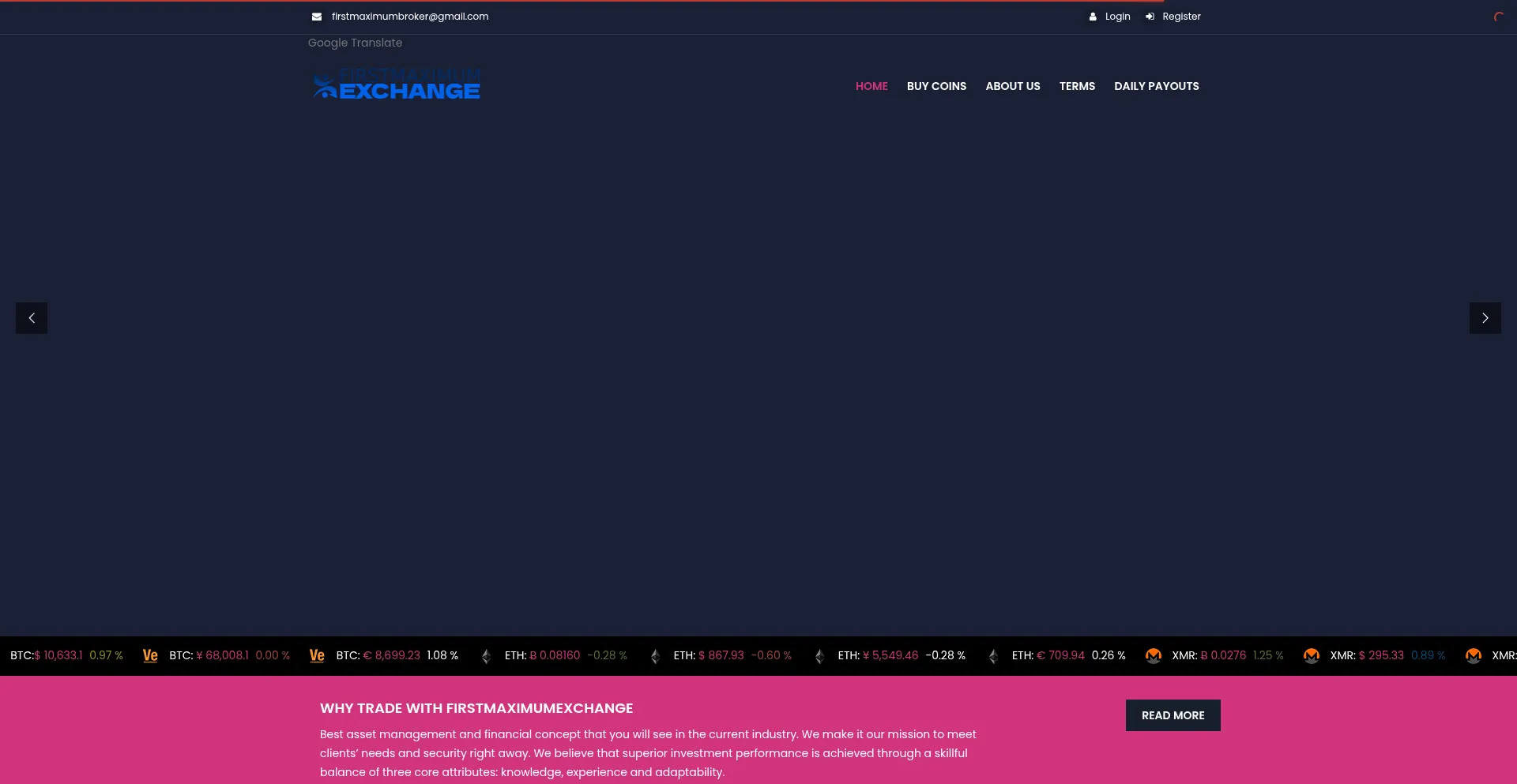 Website screenshot of Firstmaximumexchanges.live
