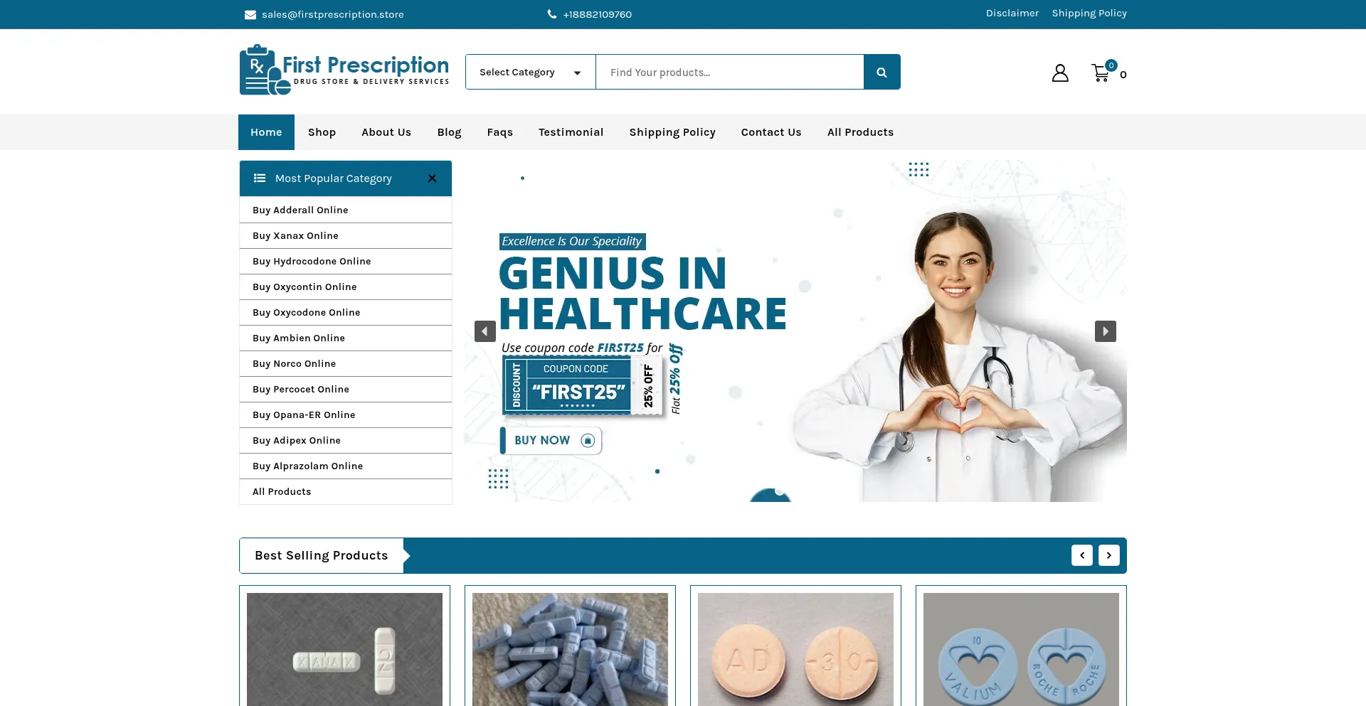 Website screenshot of Firstprescription.store