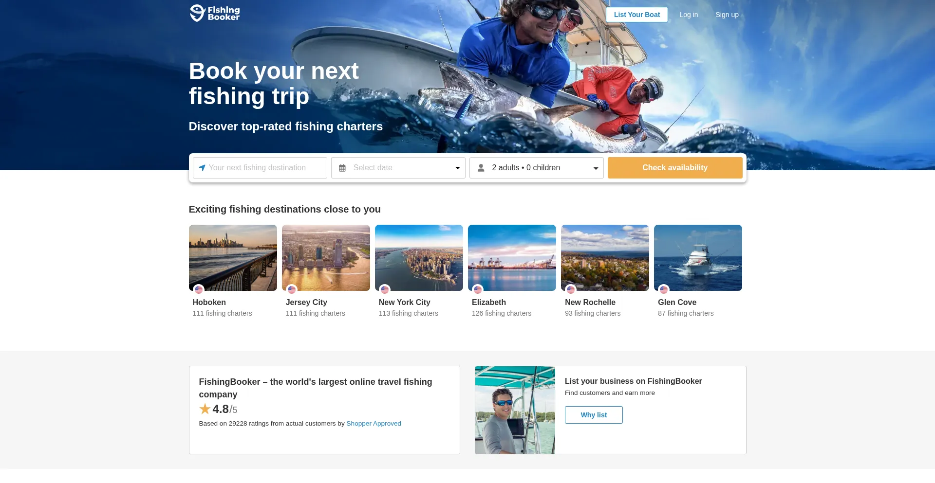 Website screenshot of Fishbooker.com