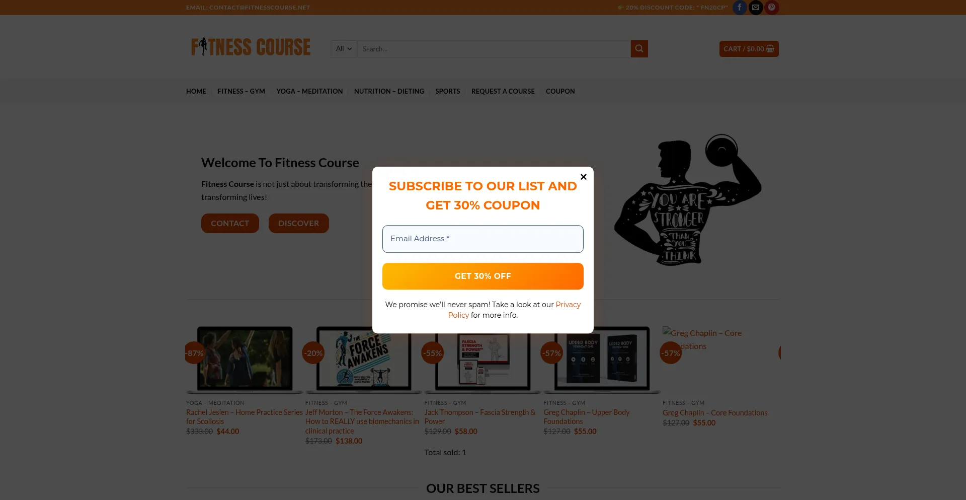 Website screenshot of Fitnesscourse.net