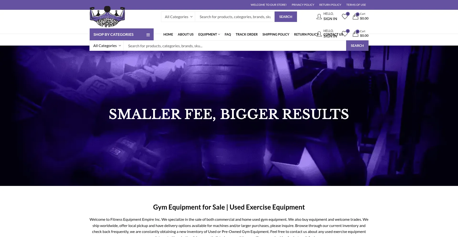 Website screenshot of Fitnessequipmentsempire.org