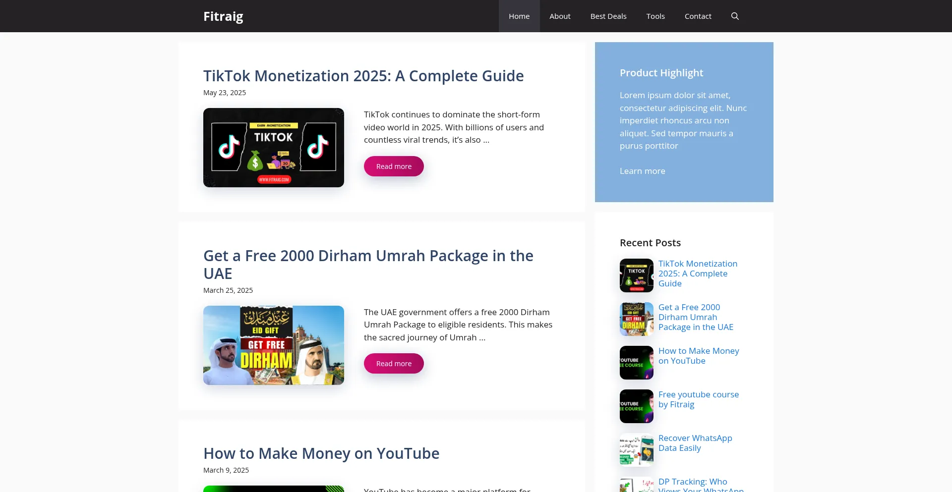 Website screenshot of Fitraig.com