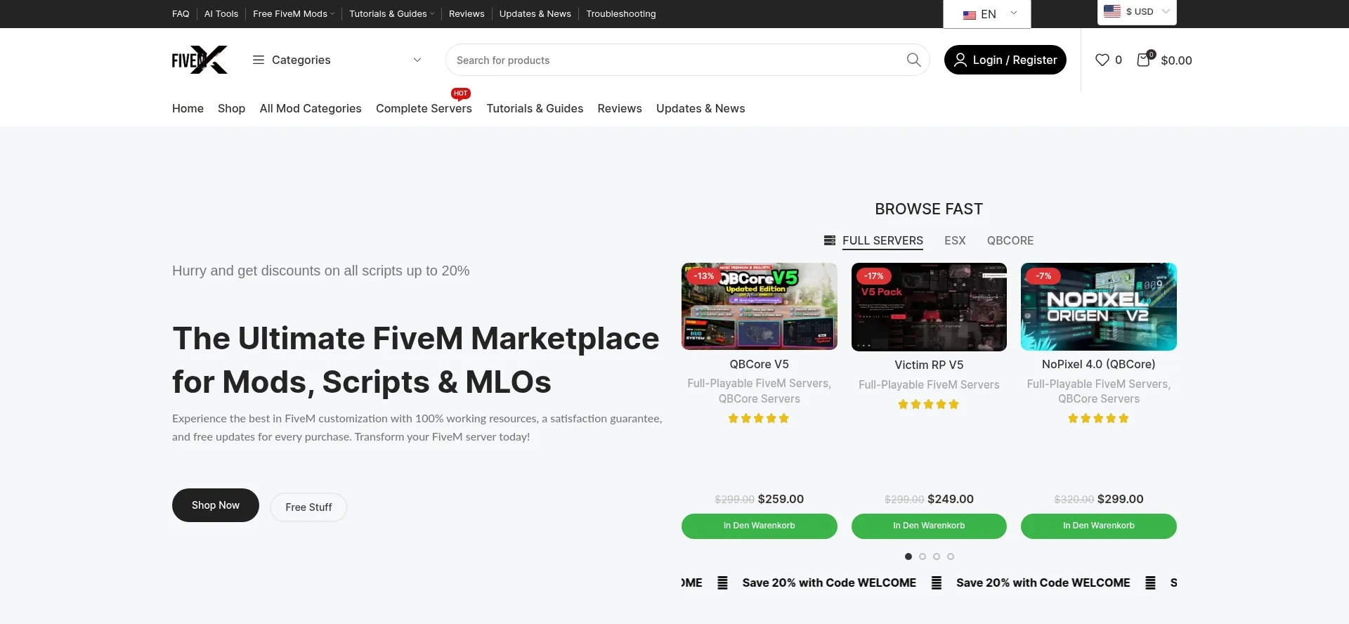 Website screenshot of Fivemx.com