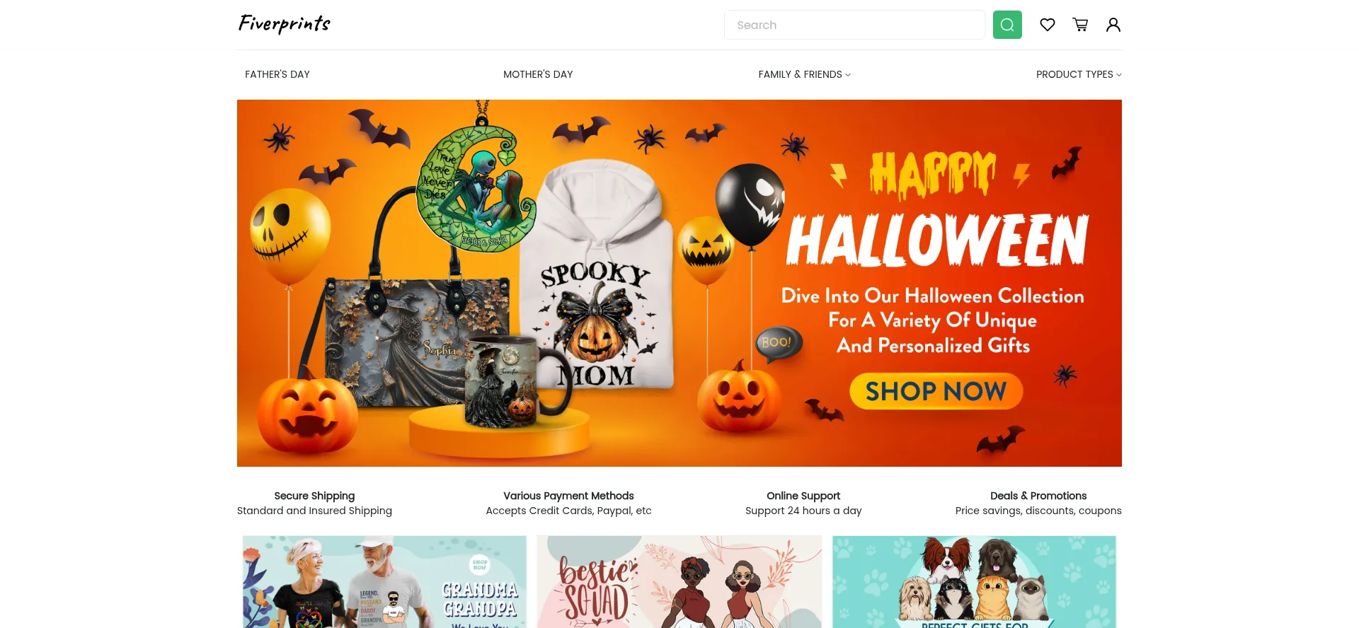 Website screenshot of Fiverprints.com