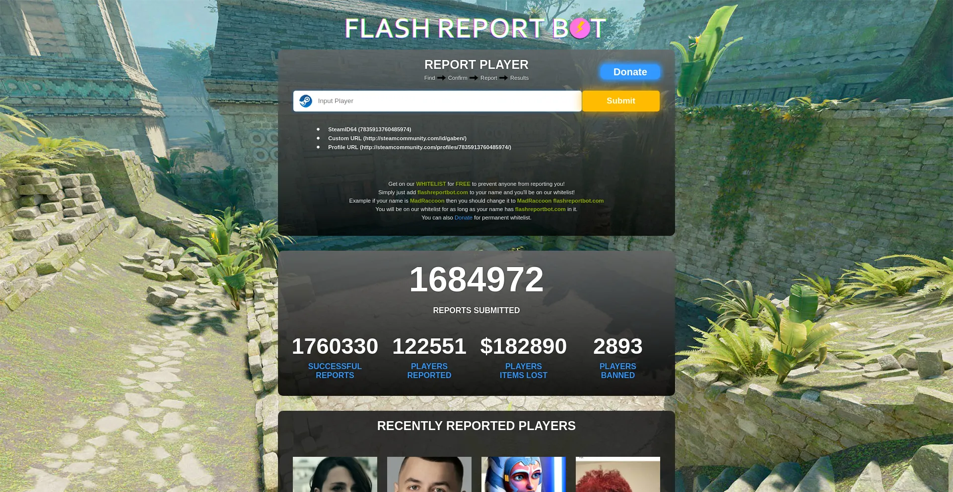 Website screenshot of Flashreportbot.com