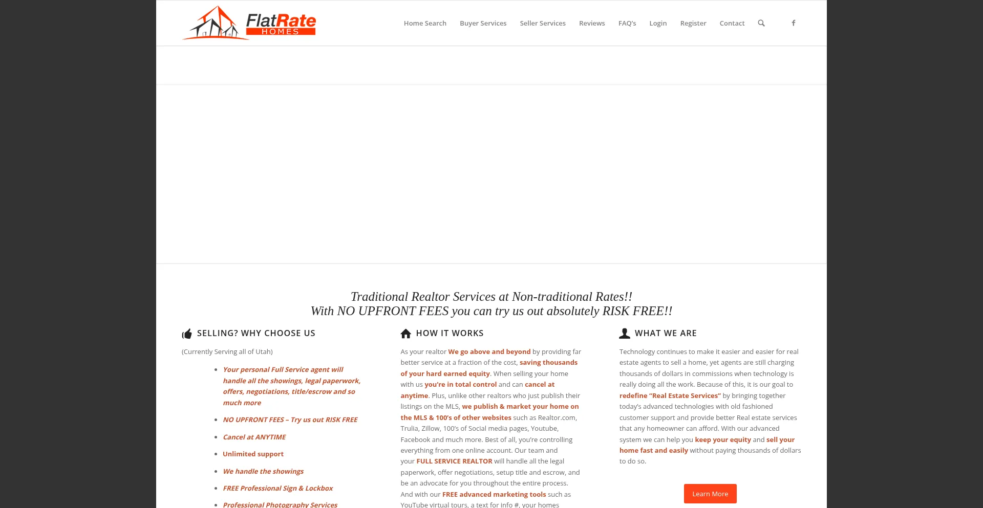 Website screenshot of Flatratehomes.com