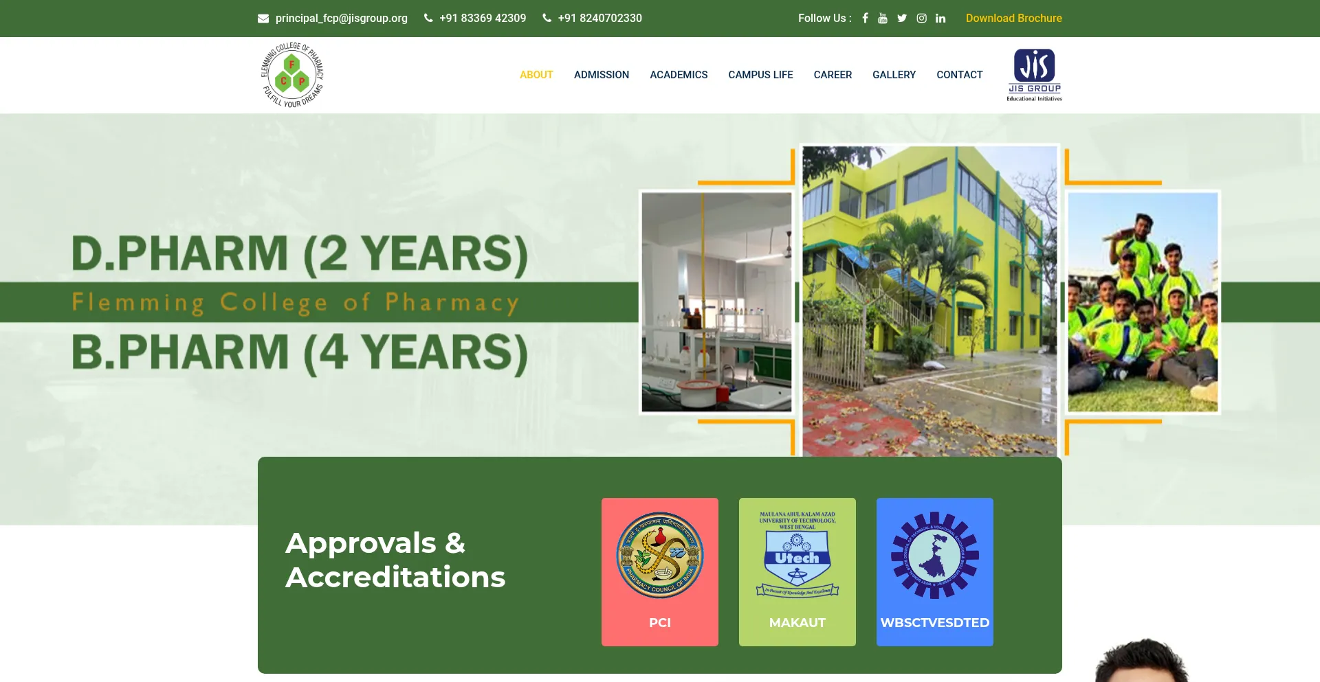 Website screenshot of Flemmingcollegeofpharmacy.org