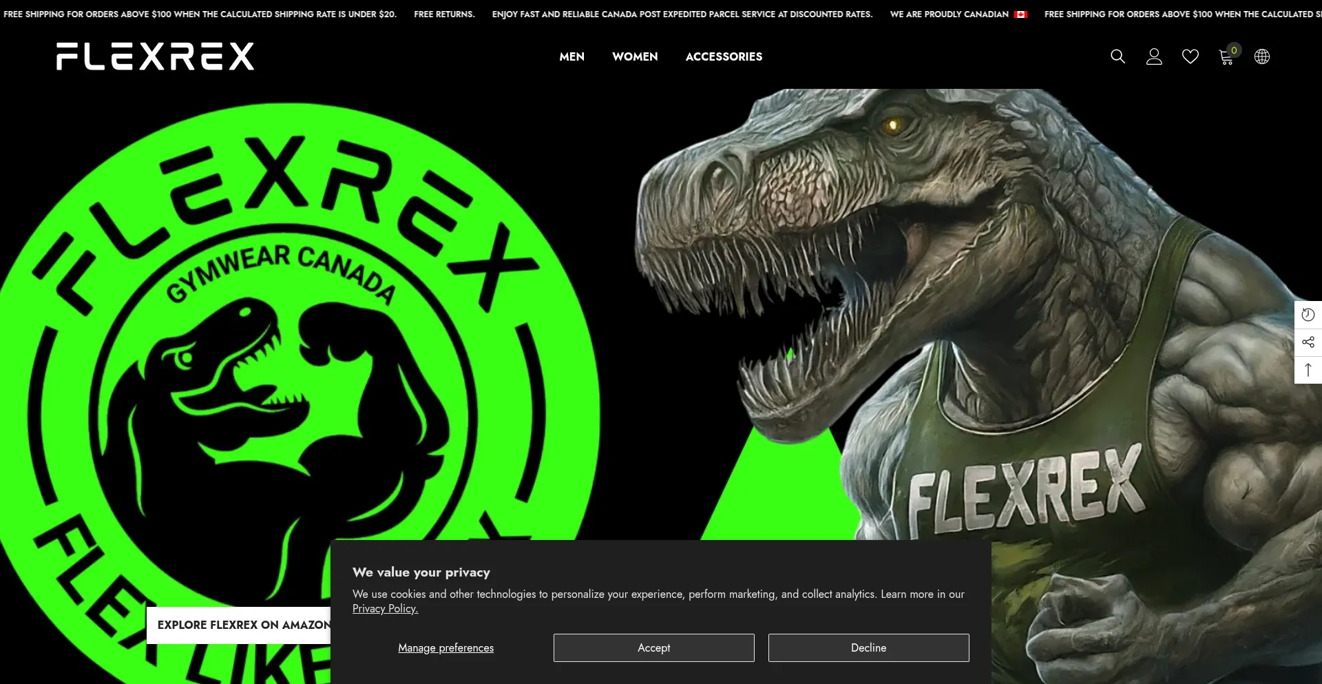 Website screenshot of Flexrex.ca