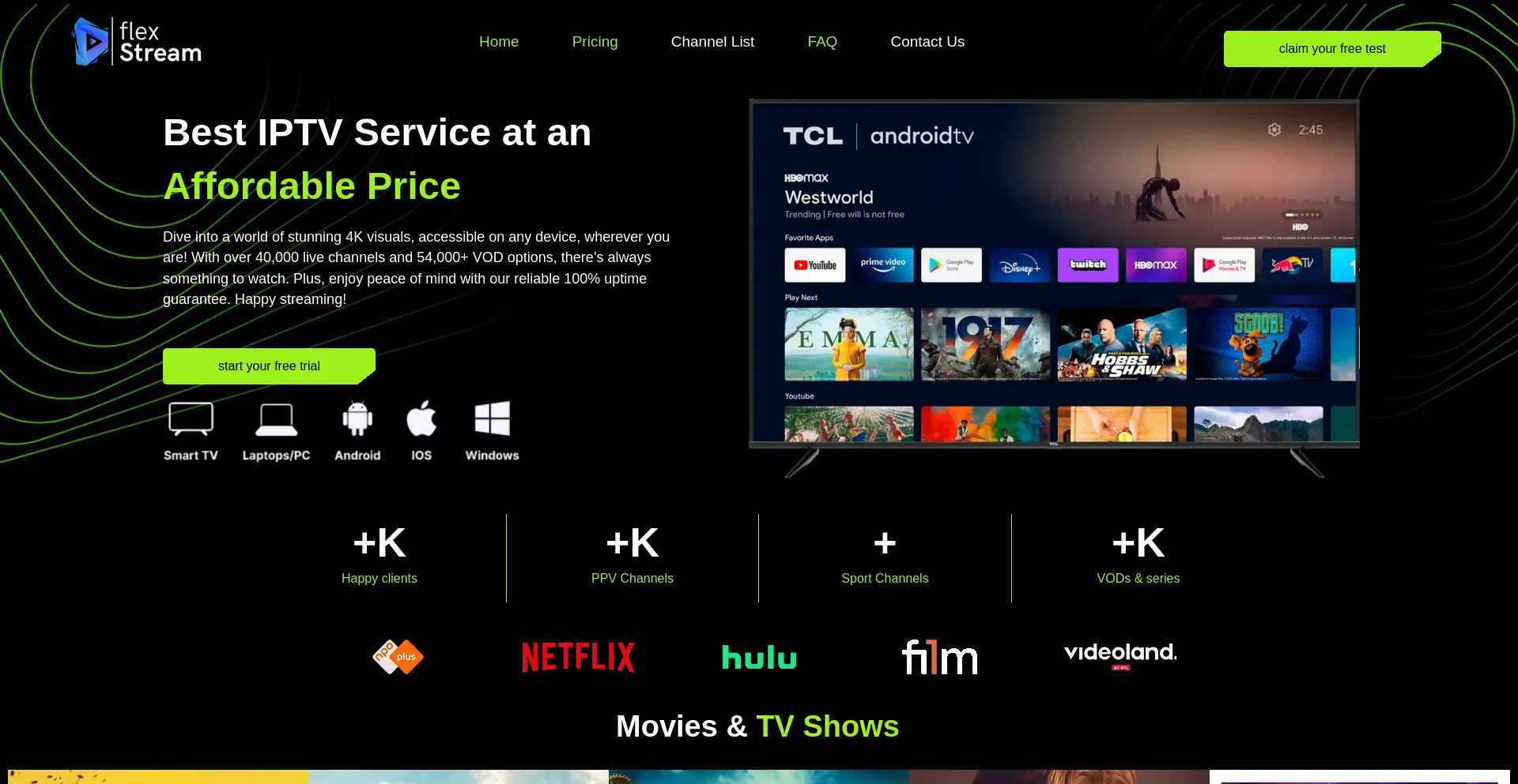 Website screenshot of Flexstream.live