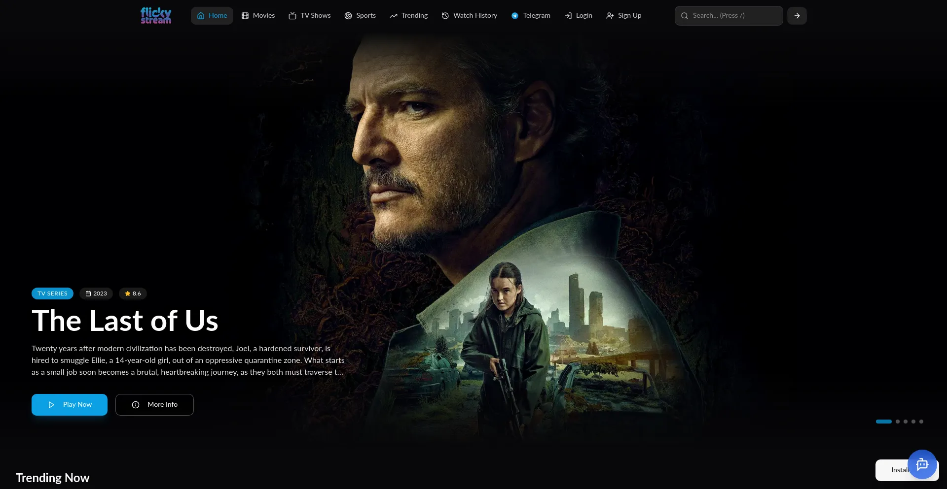 Website screenshot of Flickystream.com