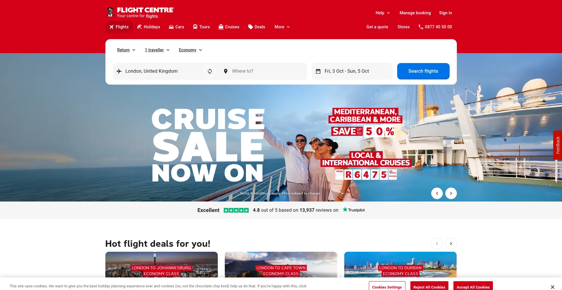 Flightcentre.co.za Screenshot