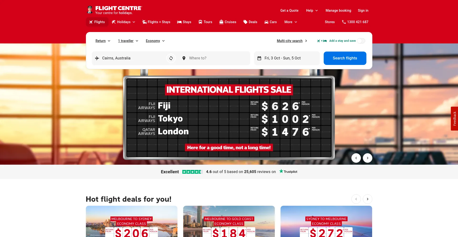 Flightcentre.com.au Screenshot