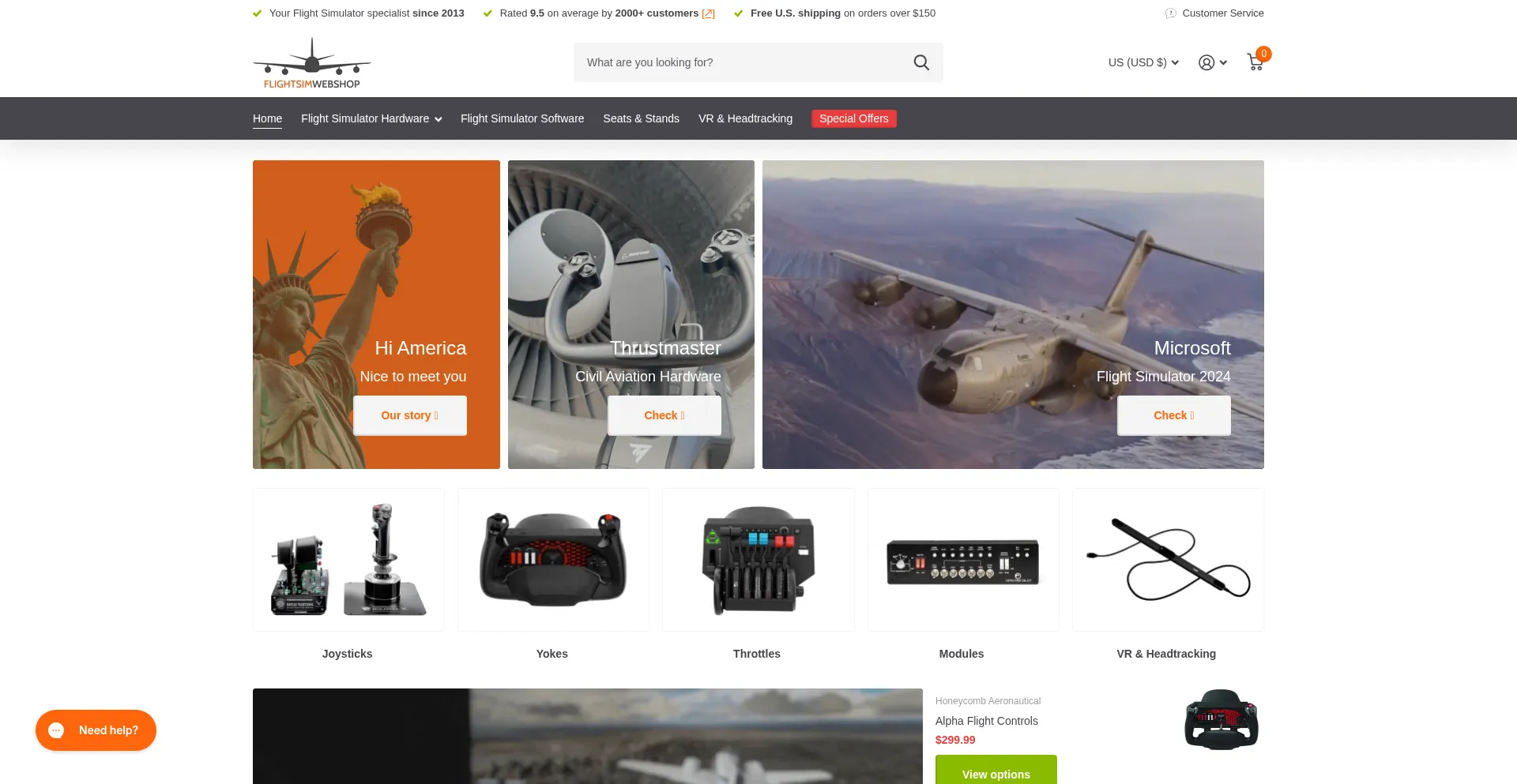 Website screenshot of Flightsimwebshop.us