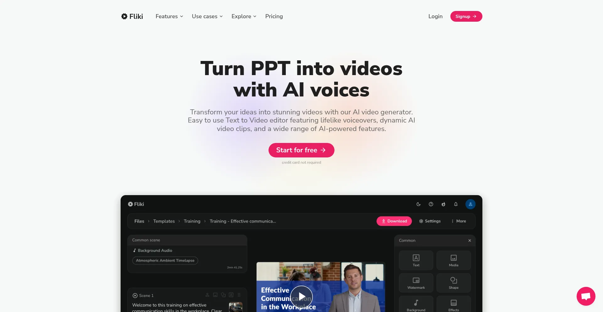 Website screenshot of Fliki.ai