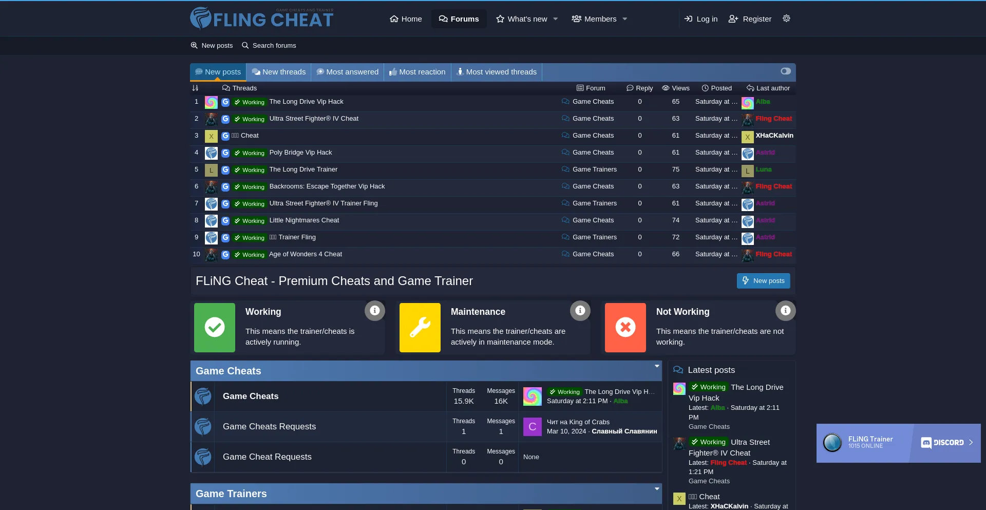 Website screenshot of Flingcheat.com