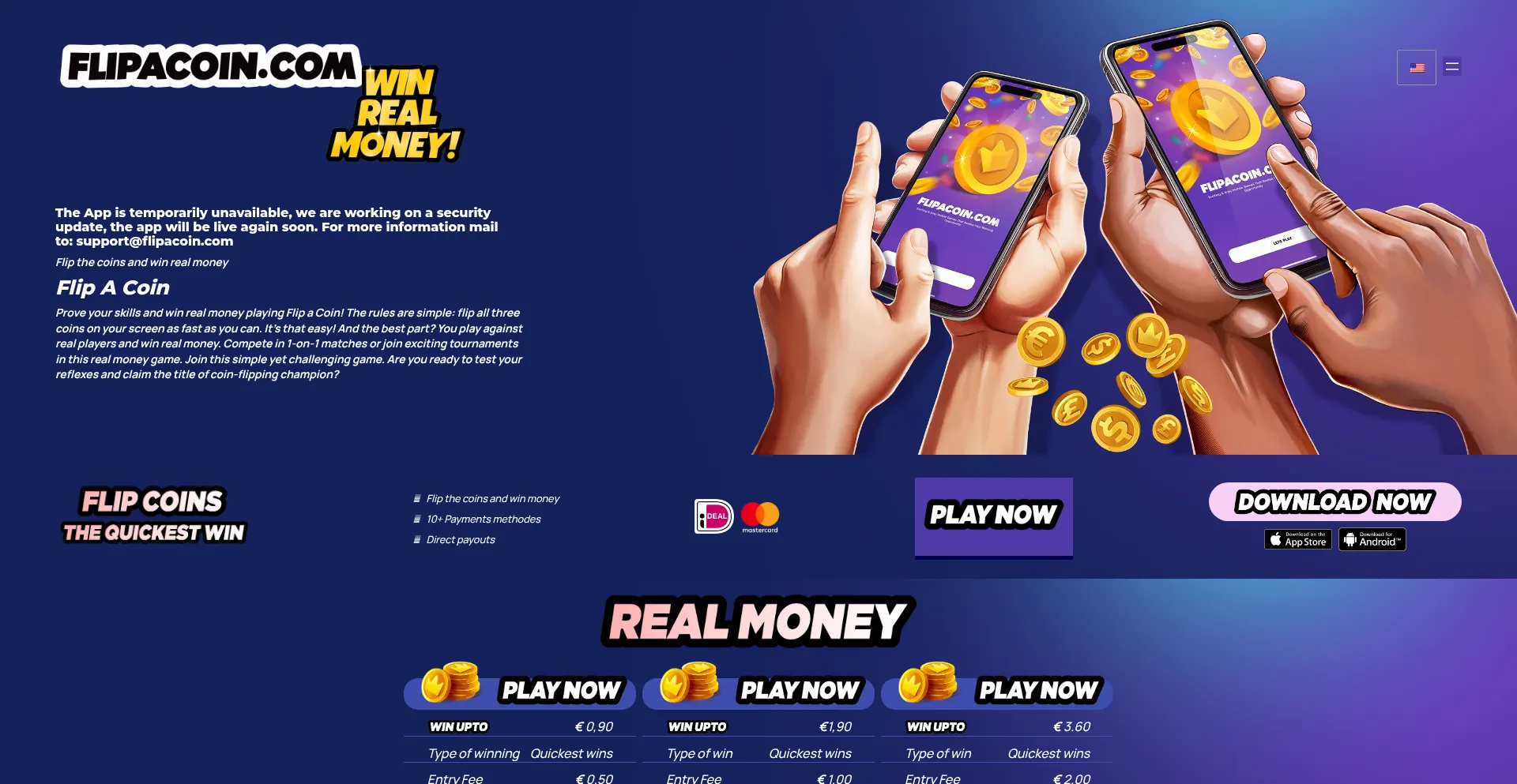 Website screenshot of Flipacoin.com