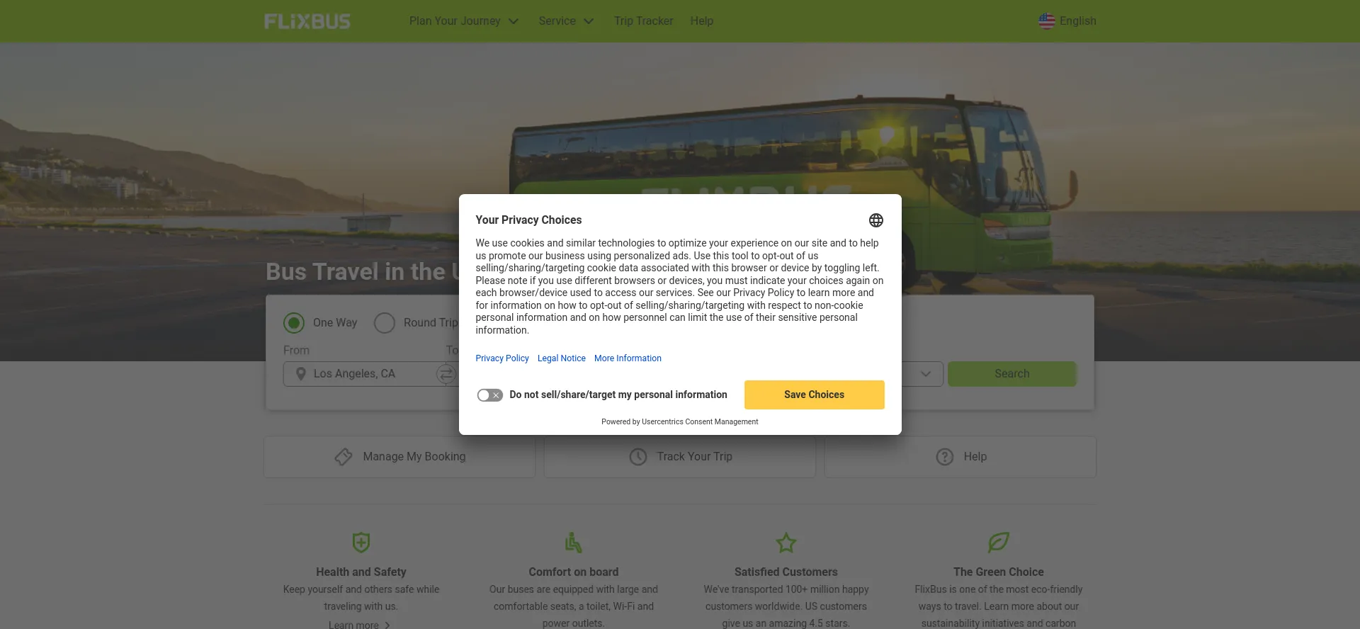 Website screenshot of Flixbus.fr