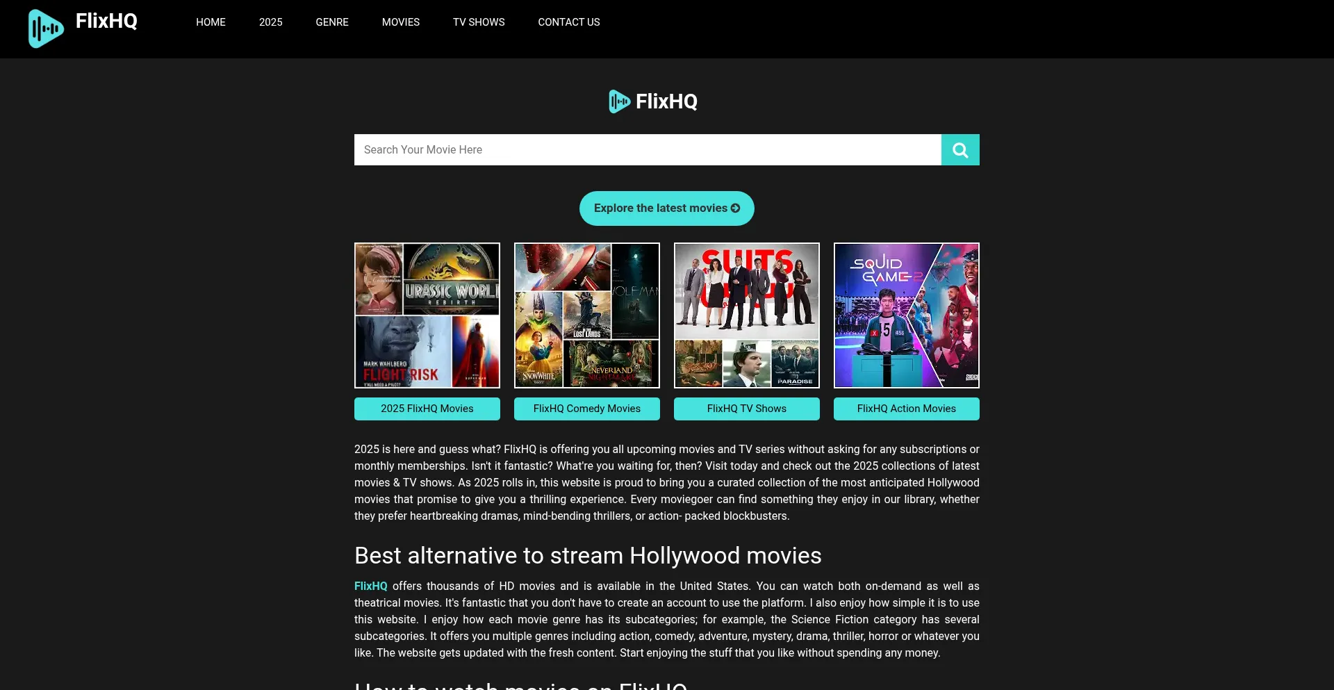 Website screenshot of Flixhq.life