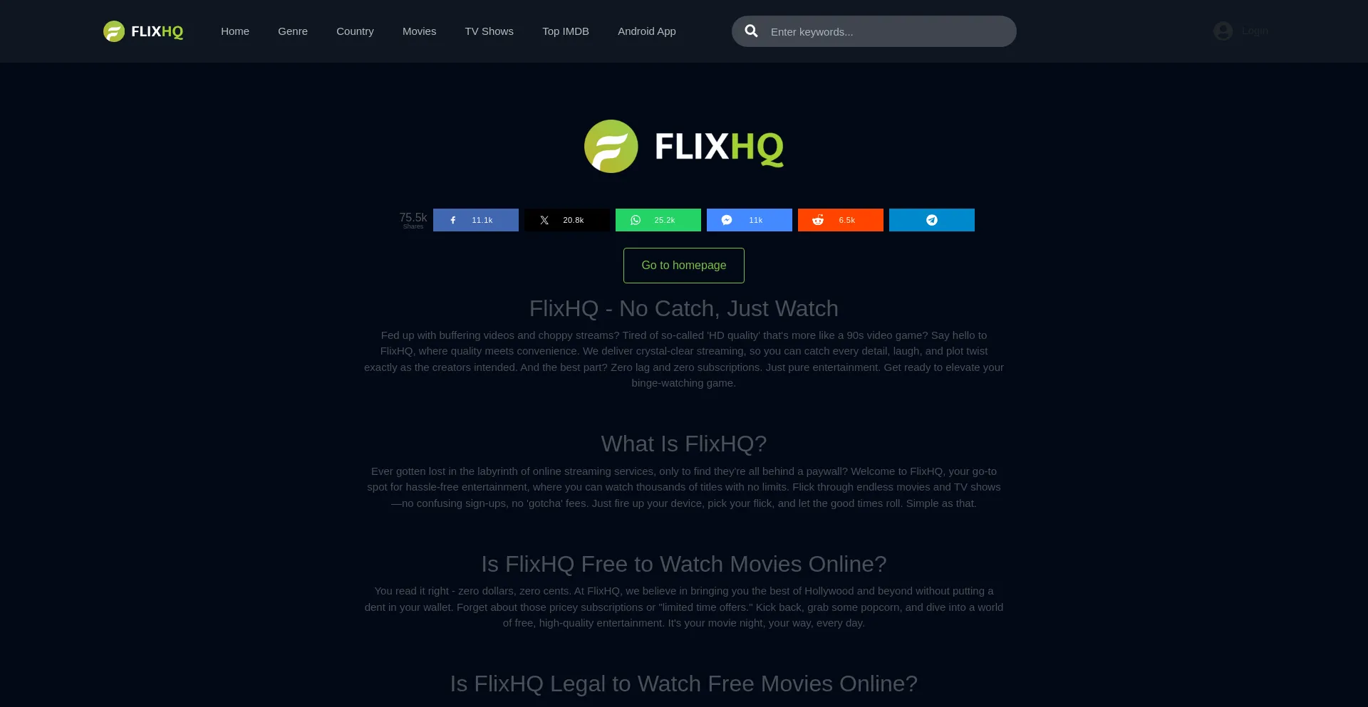 Website screenshot of Flixhq.pe