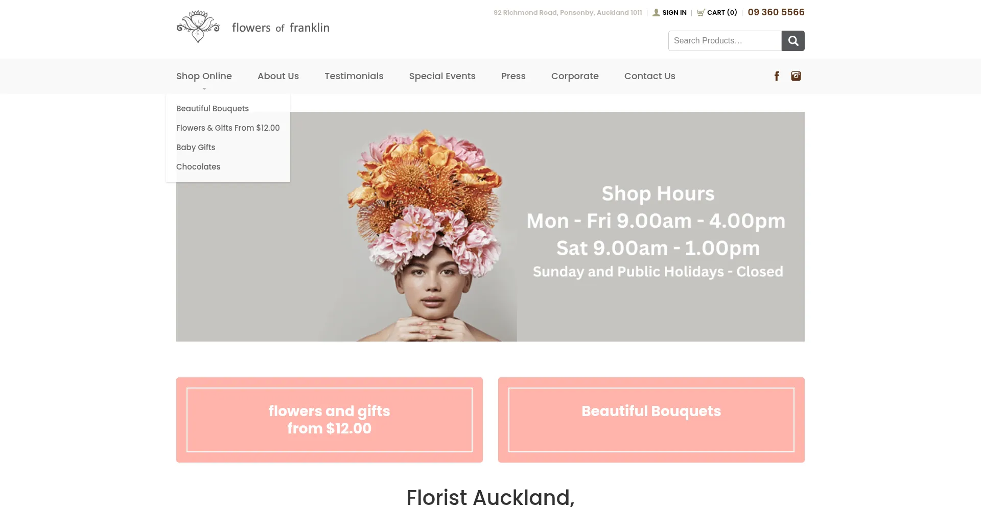 Website screenshot of Flowersoffranklin.co.nz