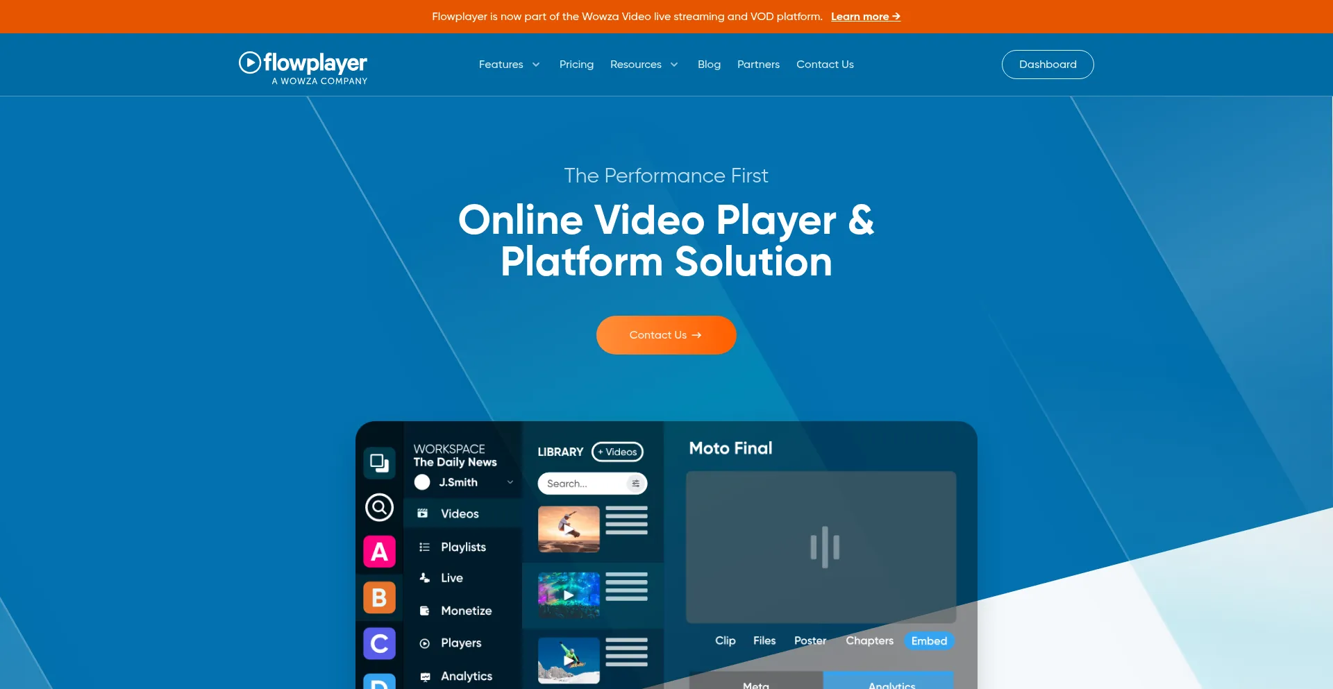 Website screenshot of Flowplayer.org