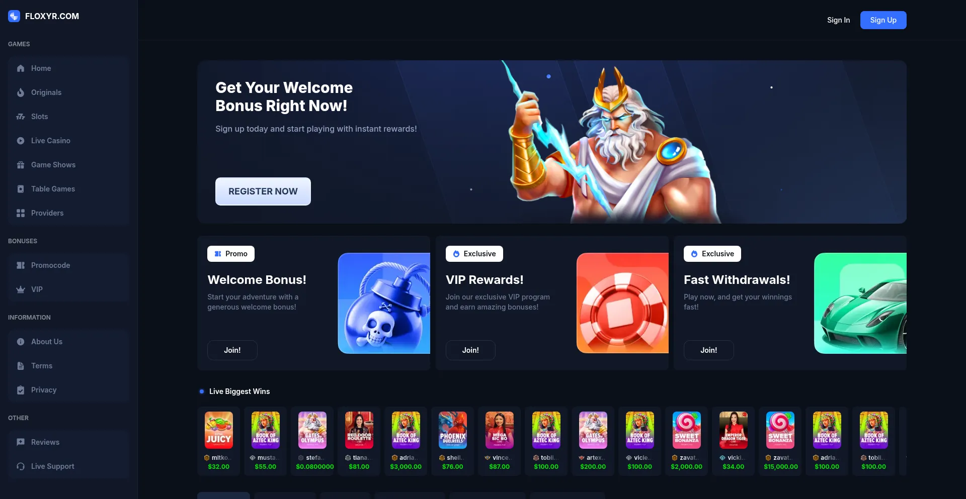 Website screenshot of Floxyr.com