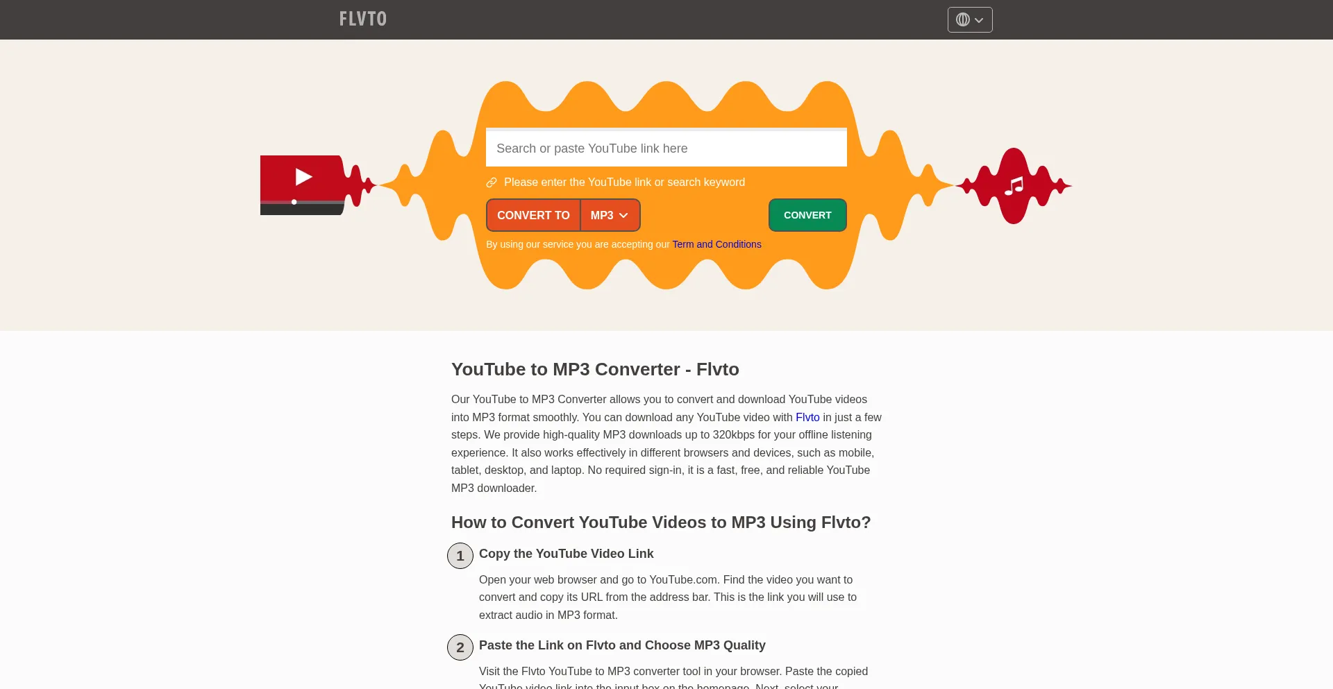Website screenshot of Flvto.click