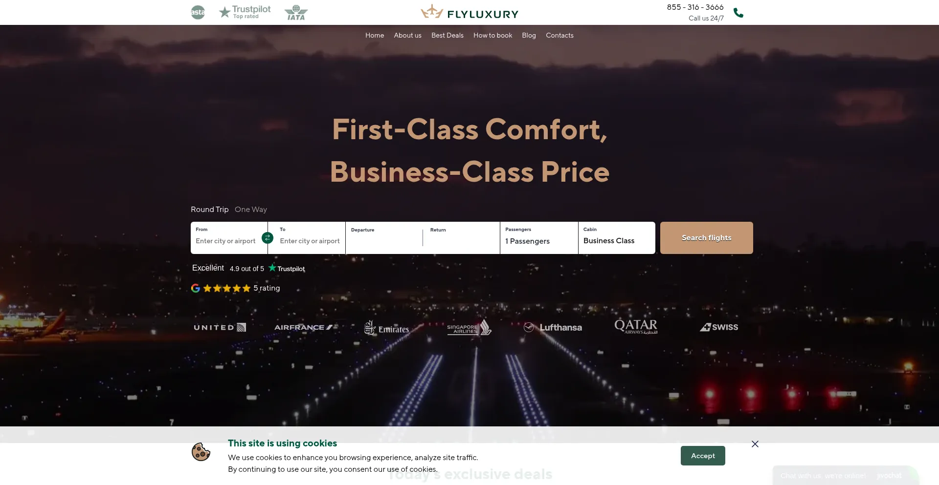 Website screenshot of Flyluxury.com