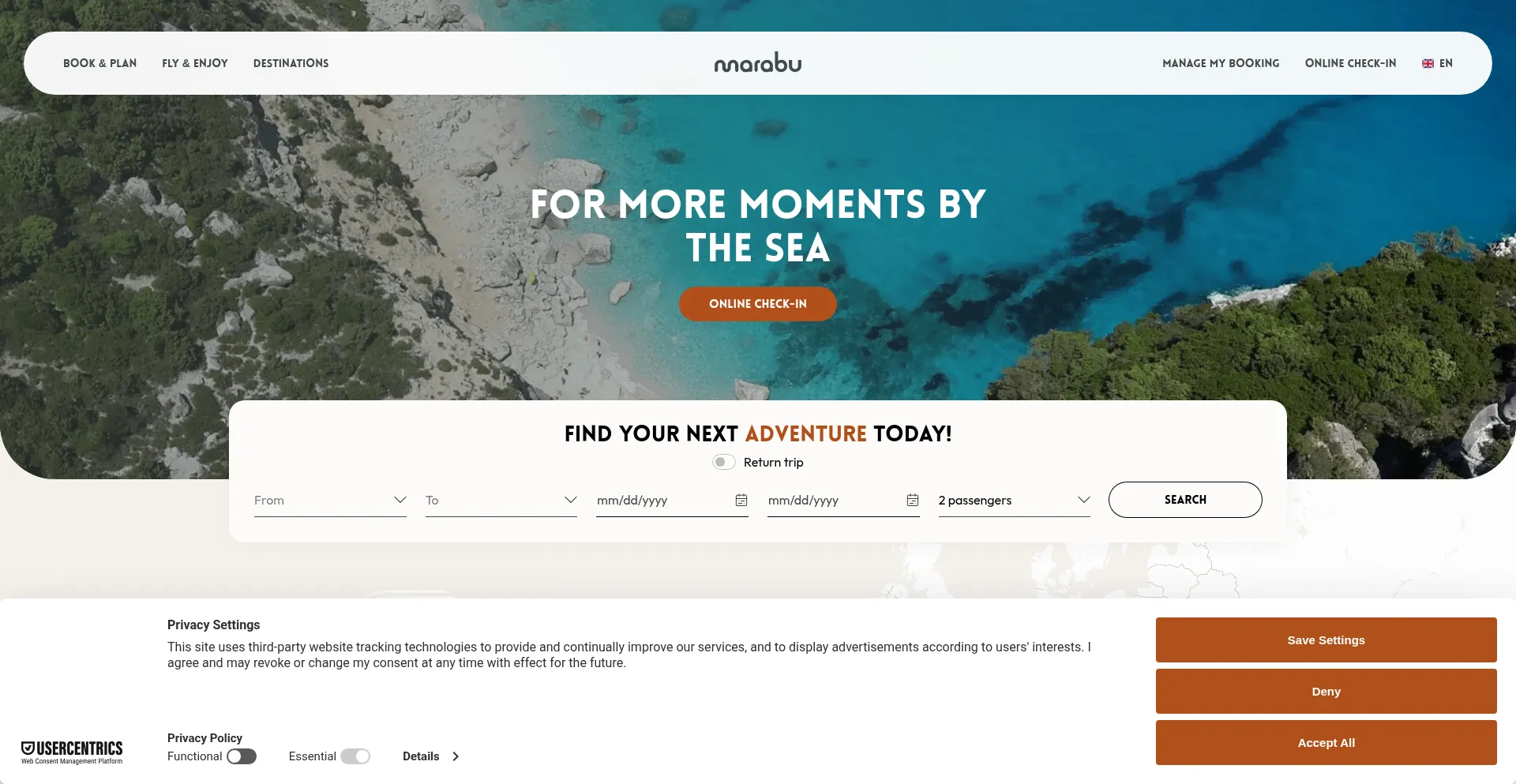 Website screenshot of Flymarabu.com