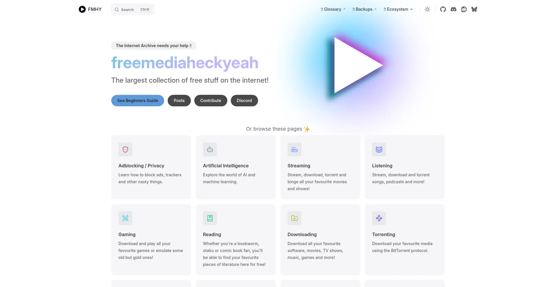 Website screenshot of Fmhy.pages.dev