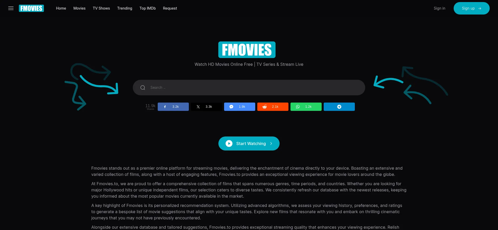 Website screenshot of Fmovieshq.to