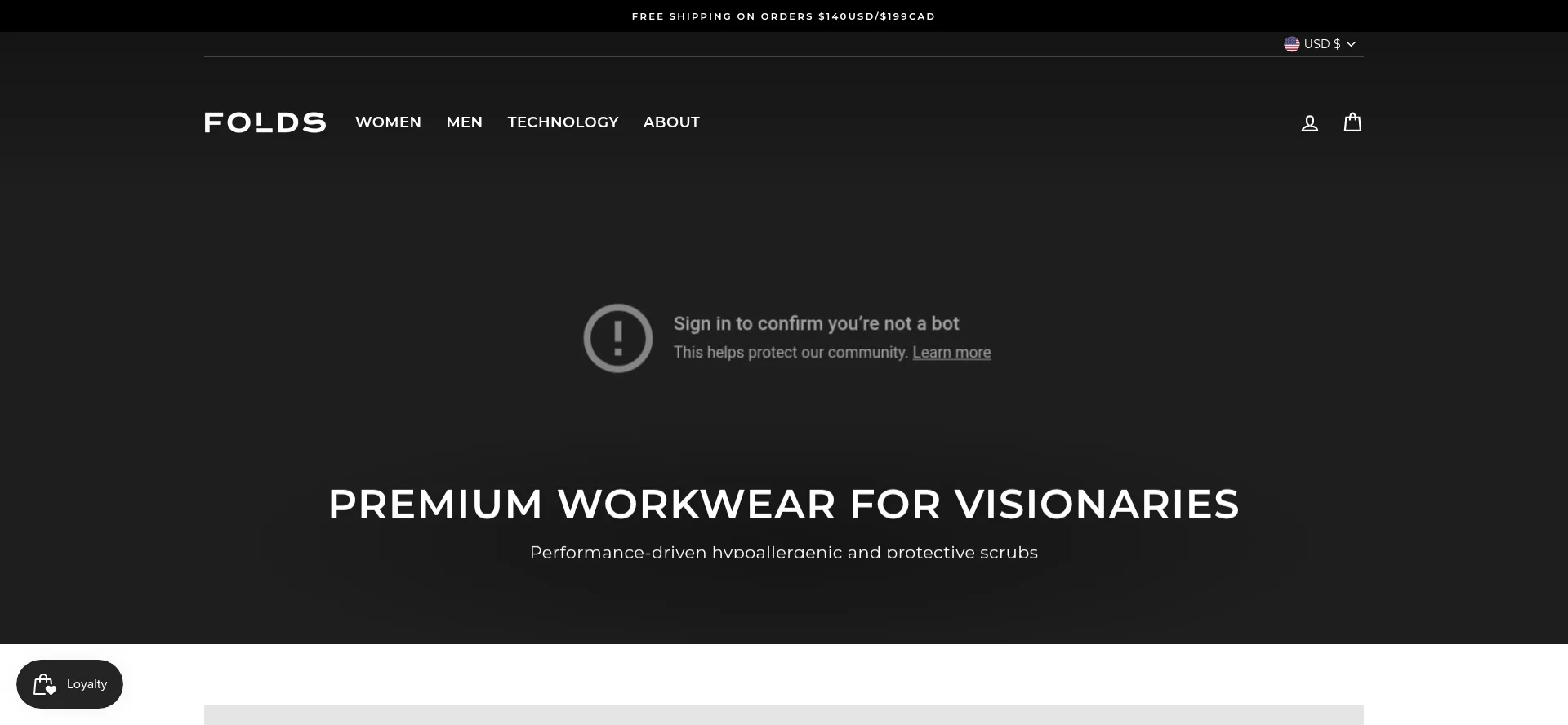 Website screenshot of Foldswear.com