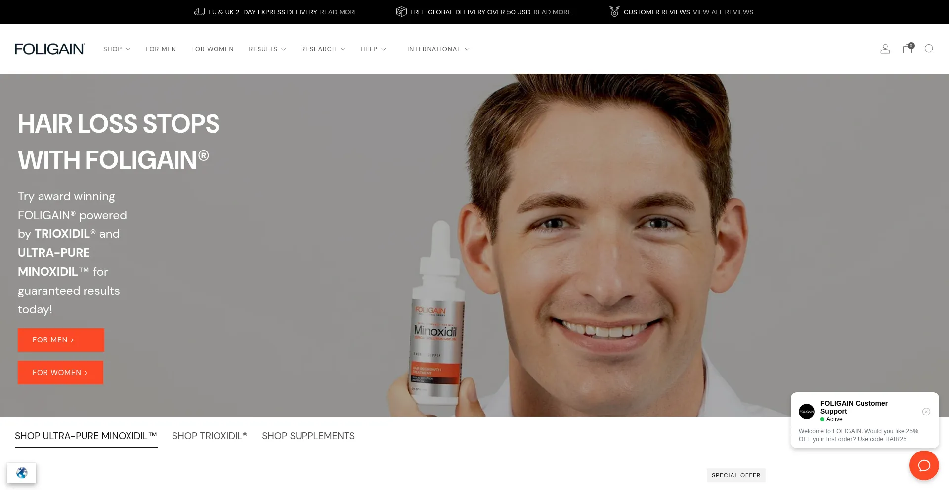 Website screenshot of Foligain.com
