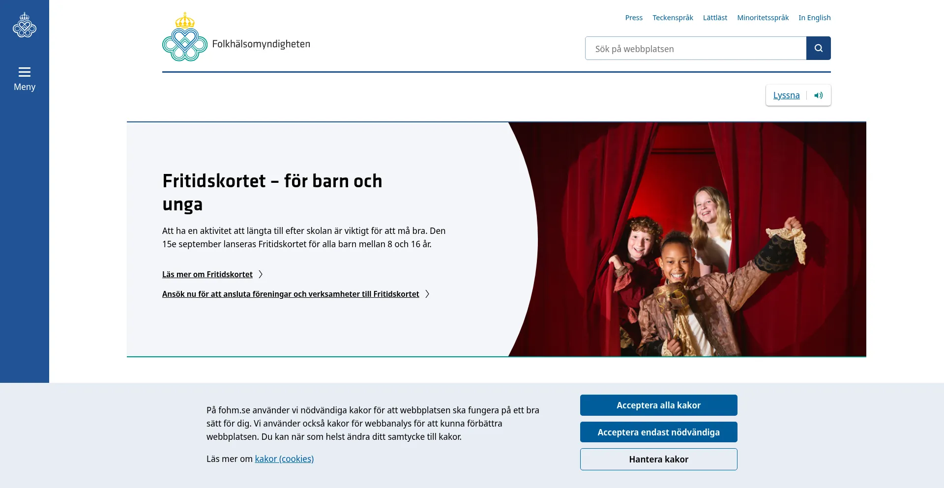 Website screenshot of Folkhalsomyndigheten.se